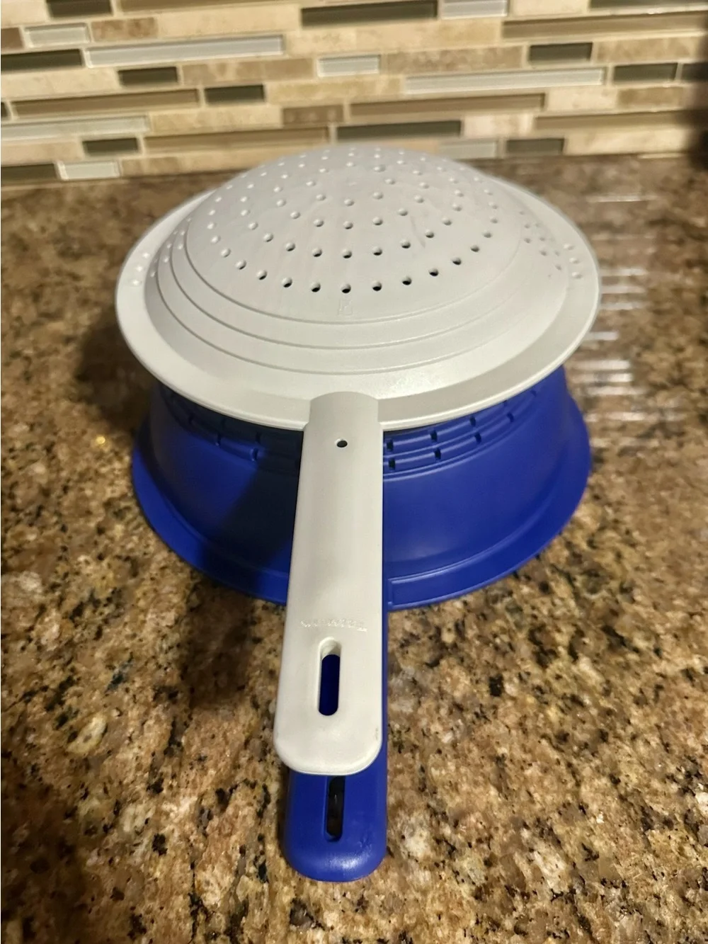 Tupperware Double Colander ~ set of 2 with Handle ~ Cobalt Blue